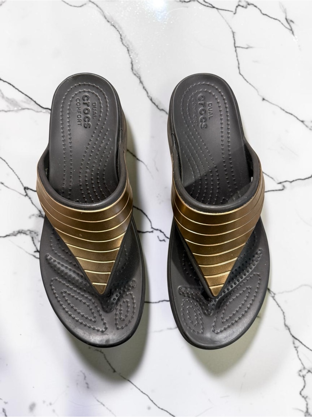 Crocs Monterey Metallic Strap Wedge Flip - Picture 2 of 9
